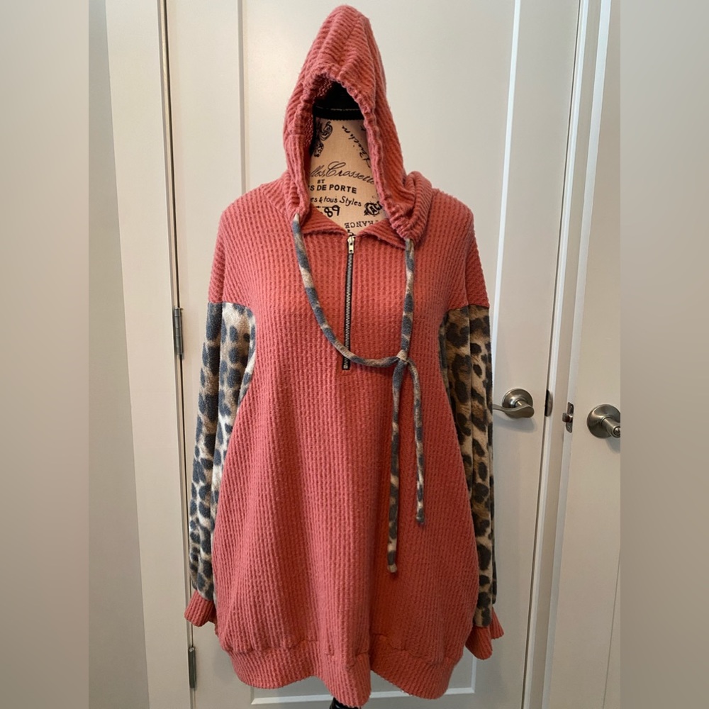 New White Birch orange and animal print sleeved hoodie. Size Large.